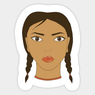 A girl with two braids. Art. Sticker